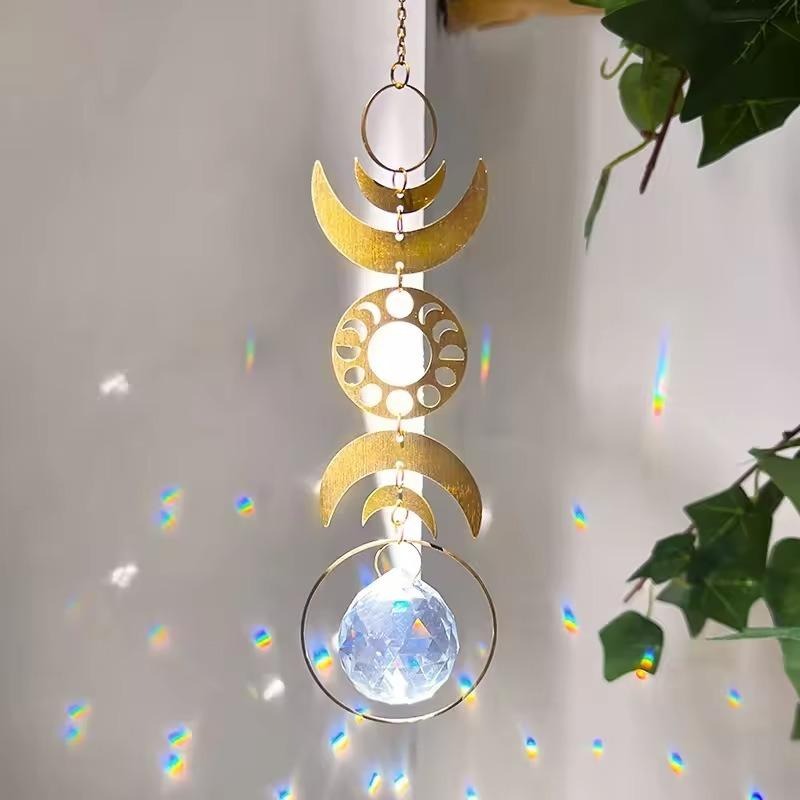 Suncatcher 月相水晶太陽捕手 風鈴 全視之眼 神聖符號 空氣鳳梨 陽光 捕夢網 窗戶 吊墜 房間裝飾 居家裝飾-細節圖6