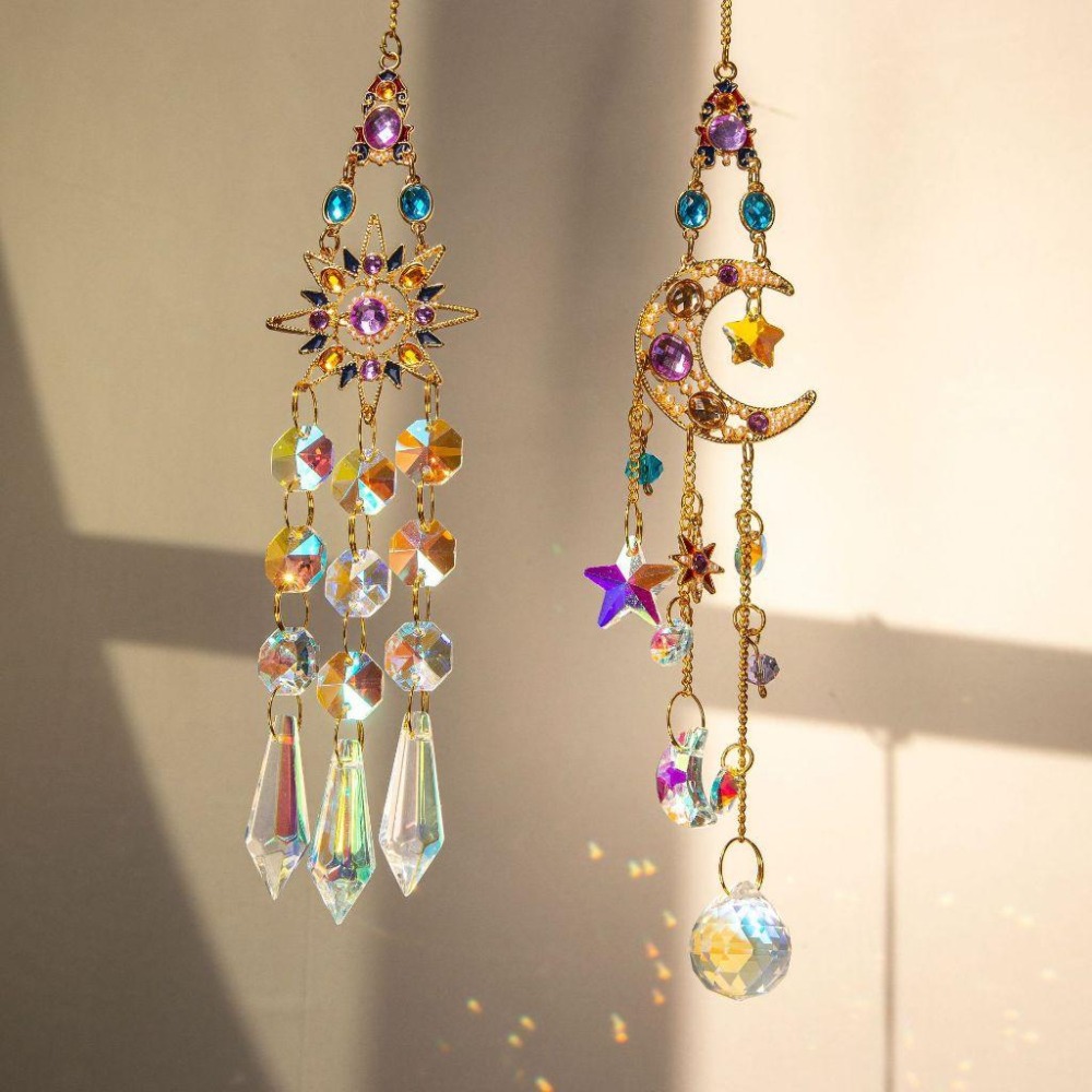 Suncatcher 日月彩鑽水晶稜鏡太陽捕手 風鈴 宇宙 神聖符號 極繁 陽光 捕夢網 窗戶 吊墜 房間裝飾 居家裝飾-細節圖3