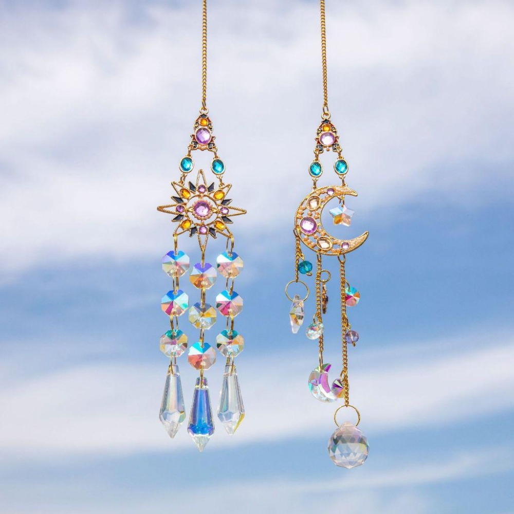 Suncatcher 日月彩鑽水晶稜鏡太陽捕手 風鈴 宇宙 神聖符號 極繁 陽光 捕夢網 窗戶 吊墜 房間裝飾 居家裝飾-細節圖6
