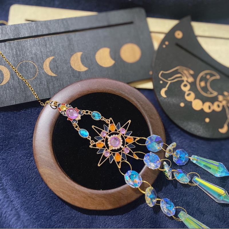 Suncatcher 日月彩鑽水晶稜鏡太陽捕手 風鈴 宇宙 神聖符號 極繁 陽光 捕夢網 窗戶 吊墜 房間裝飾 居家裝飾-細節圖8
