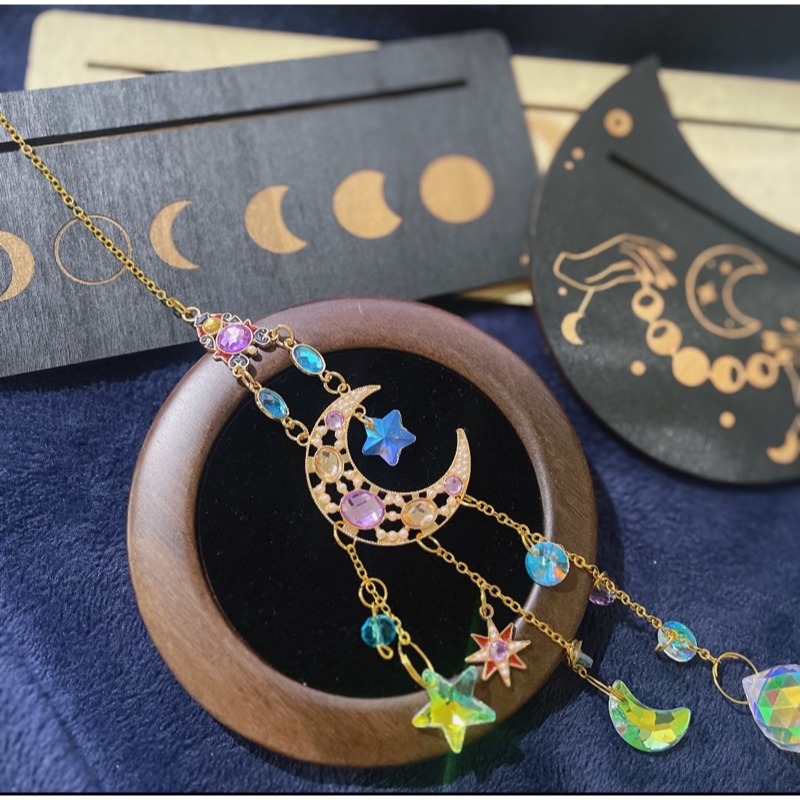 Suncatcher 日月彩鑽水晶稜鏡太陽捕手 風鈴 宇宙 神聖符號 極繁 陽光 捕夢網 窗戶 吊墜 房間裝飾 居家裝飾-規格圖8