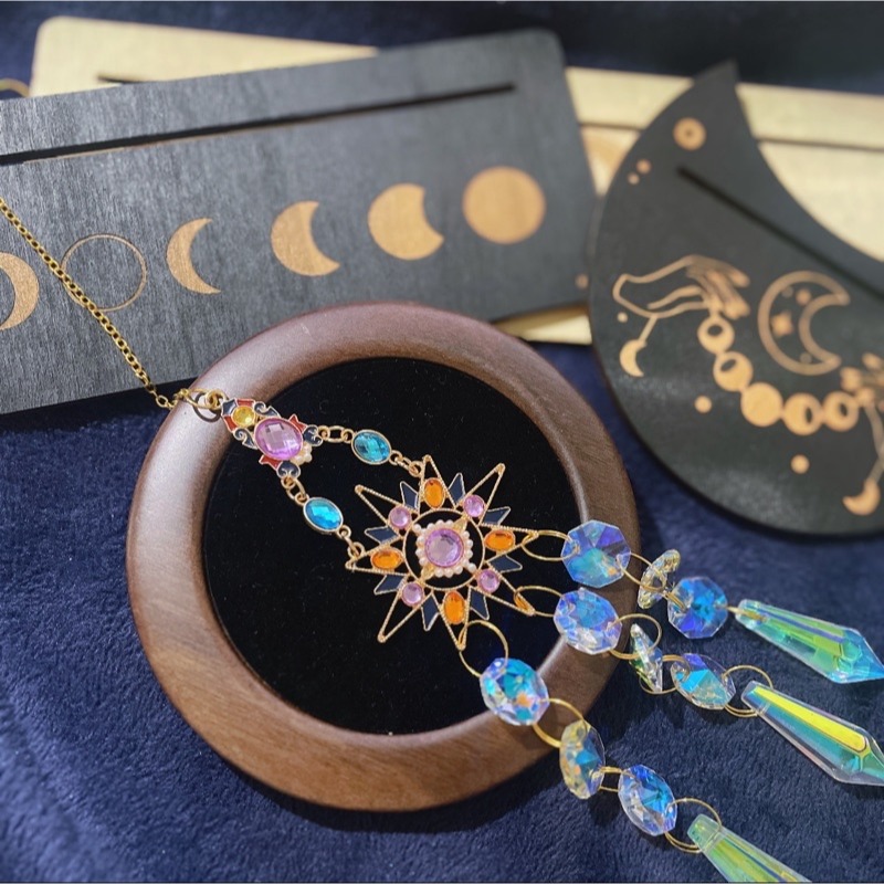 Suncatcher 日月彩鑽水晶稜鏡太陽捕手 風鈴 宇宙 神聖符號 極繁 陽光 捕夢網 窗戶 吊墜 房間裝飾 居家裝飾-規格圖8