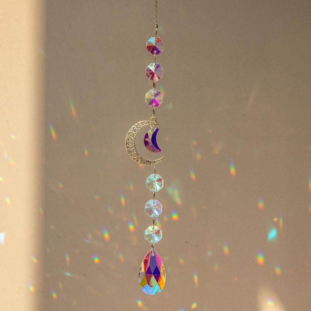 Suncatcher 銀色日月星辰水晶稜鏡太陽捕手 風鈴 六芒星 宇宙 神聖符號 空氣鳳梨 陽光 捕夢網 窗戶 吊墜-細節圖4