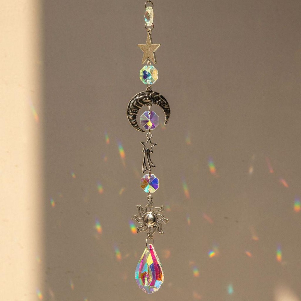 Suncatcher 銀色日月星辰水晶稜鏡太陽捕手 風鈴 六芒星 宇宙 神聖符號 空氣鳳梨 陽光 捕夢網 窗戶 吊墜-細節圖9