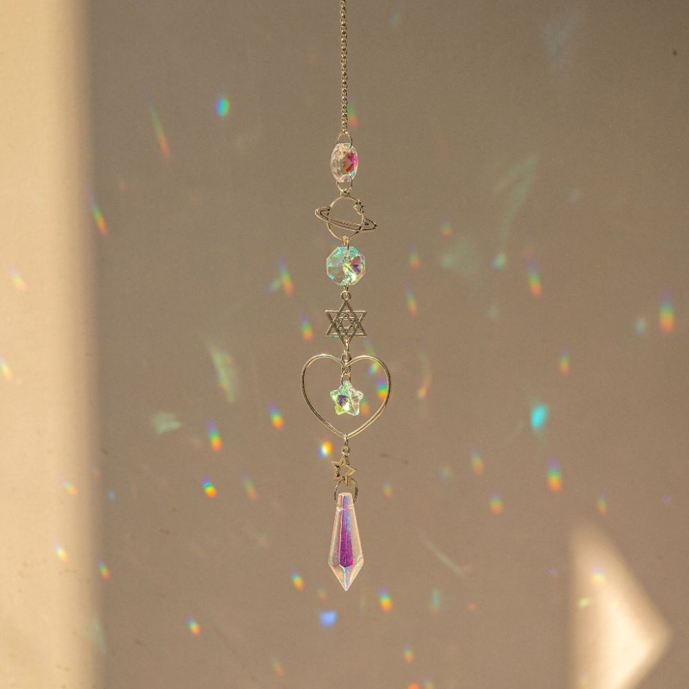 Suncatcher 銀色日月星辰水晶稜鏡太陽捕手 風鈴 六芒星 宇宙 神聖符號 空氣鳳梨 陽光 捕夢網 窗戶 吊墜-規格圖9