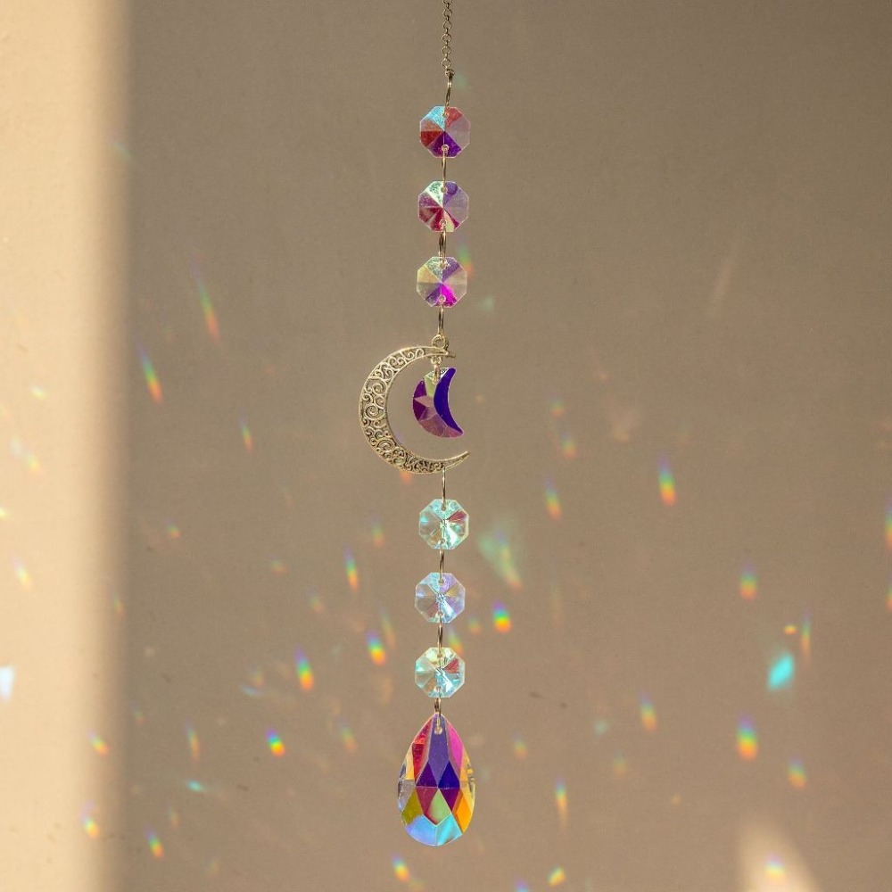 Suncatcher 銀色日月星辰水晶稜鏡太陽捕手 風鈴 六芒星 宇宙 神聖符號 空氣鳳梨 陽光 捕夢網 窗戶 吊墜-規格圖9