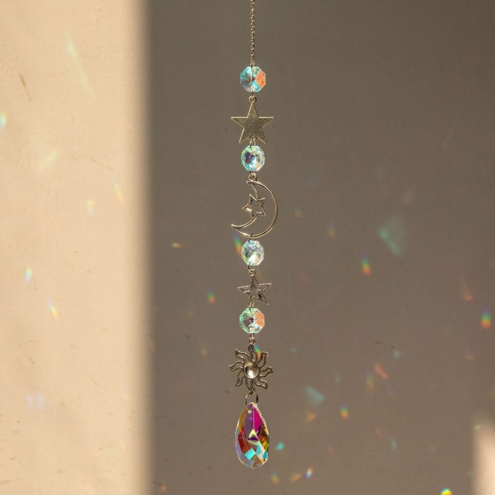 Suncatcher 銀色日月星辰水晶稜鏡太陽捕手 風鈴 六芒星 宇宙 神聖符號 空氣鳳梨 陽光 捕夢網 窗戶 吊墜-規格圖9