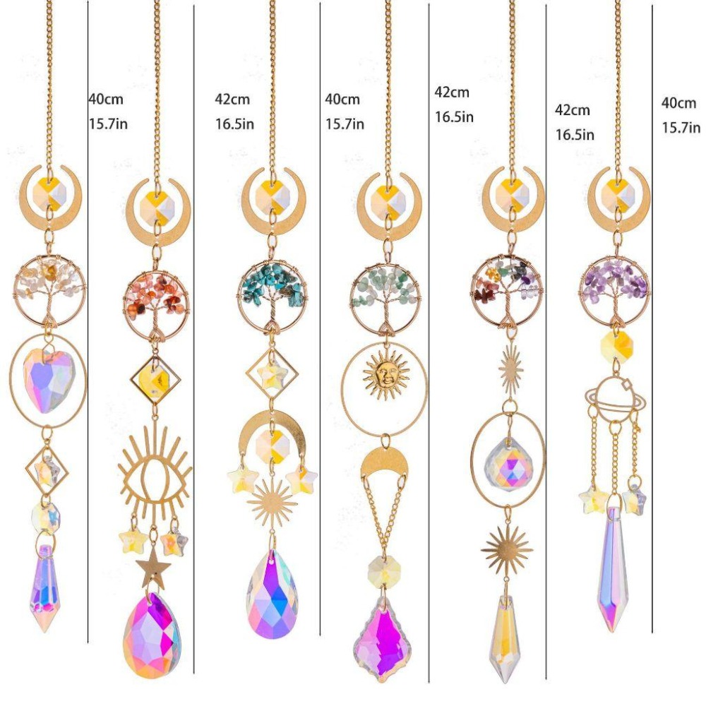 Suncatcher 金色生命樹水晶太陽捕手 風鈴 全視之眼 神聖符號 空氣鳳梨 陽光 捕夢網 窗戶 吊墜 房間裝飾 居-細節圖2