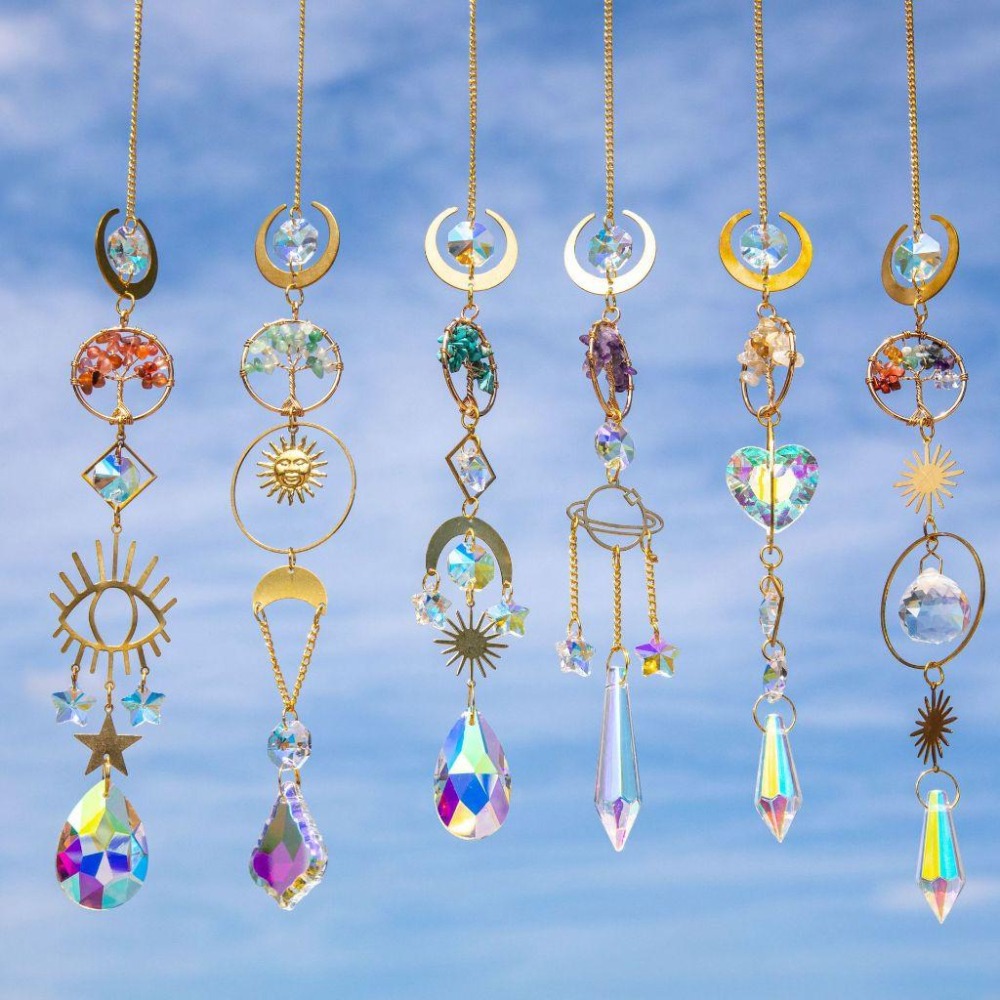 Suncatcher 金色生命樹水晶太陽捕手 風鈴 全視之眼 神聖符號 空氣鳳梨 陽光 捕夢網 窗戶 吊墜 房間裝飾 居-細節圖3