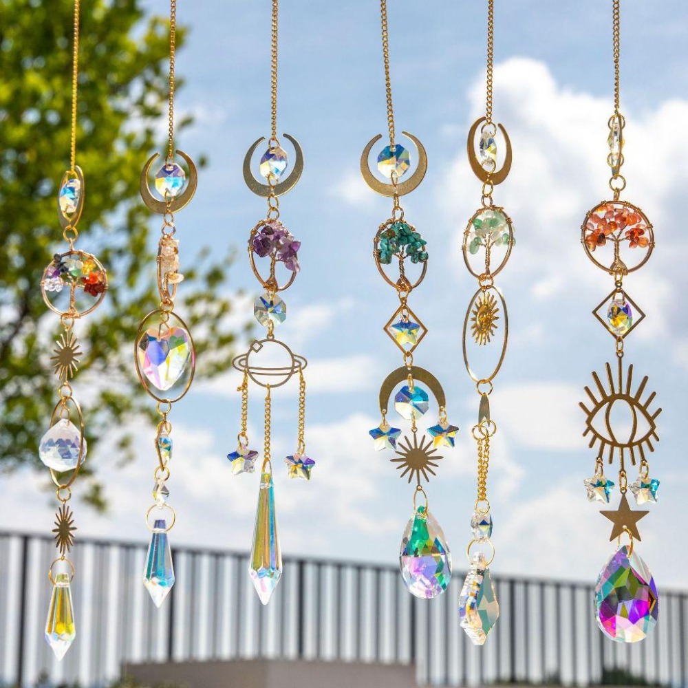 Suncatcher 金色生命樹水晶太陽捕手 風鈴 全視之眼 神聖符號 空氣鳳梨 陽光 捕夢網 窗戶 吊墜 房間裝飾 居-細節圖4