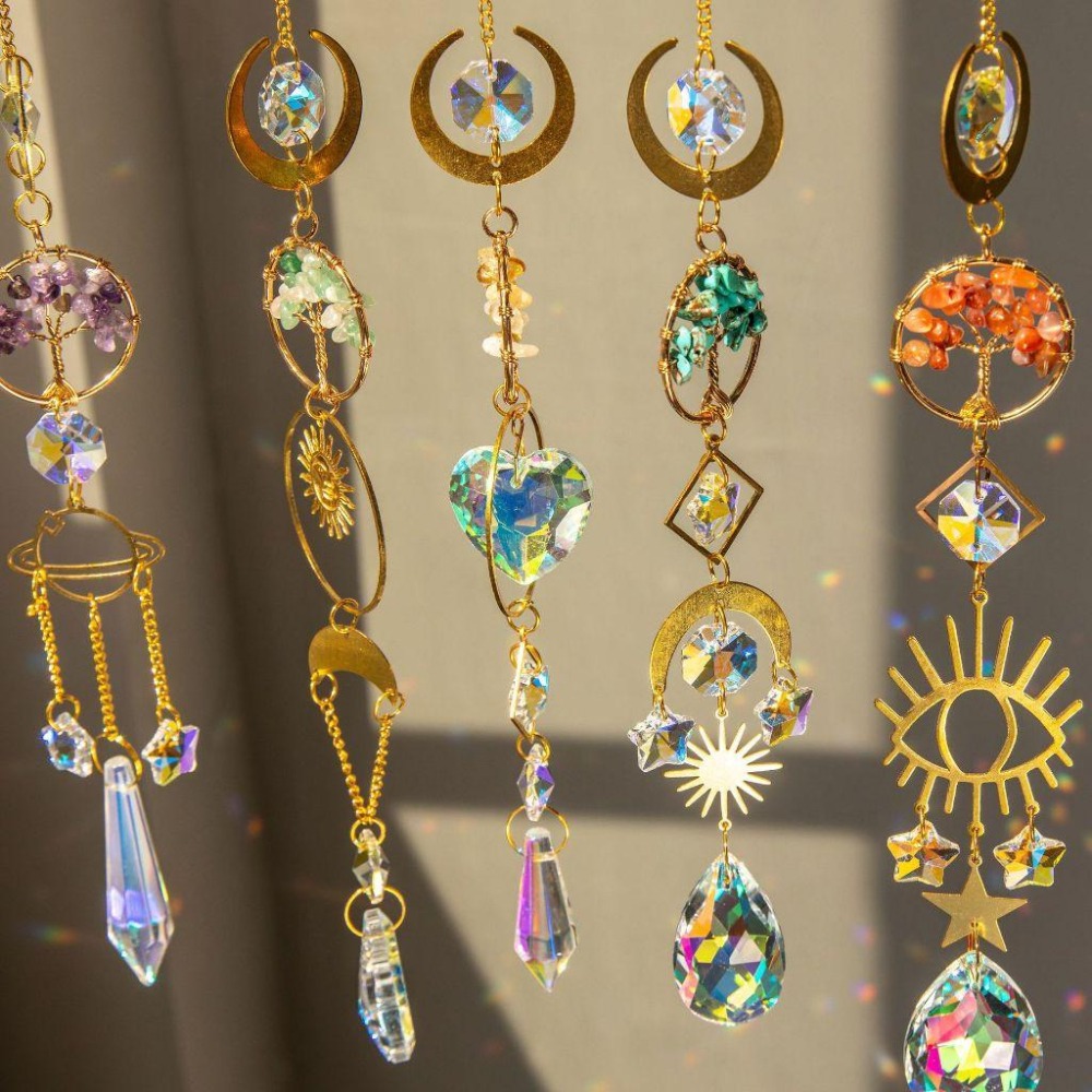 Suncatcher 金色生命樹水晶太陽捕手 風鈴 全視之眼 神聖符號 空氣鳳梨 陽光 捕夢網 窗戶 吊墜 房間裝飾 居-細節圖5