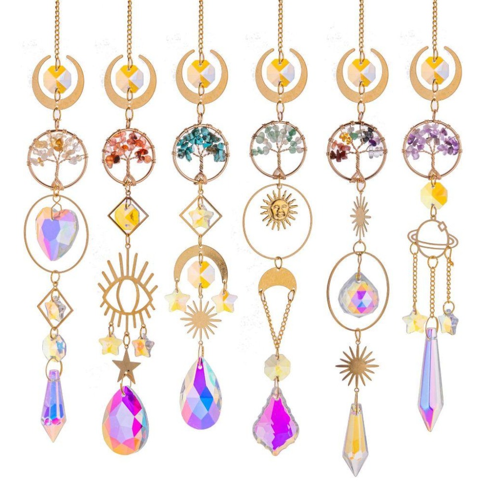 Suncatcher 金色生命樹水晶太陽捕手 風鈴 全視之眼 神聖符號 空氣鳳梨 陽光 捕夢網 窗戶 吊墜 房間裝飾 居-細節圖6