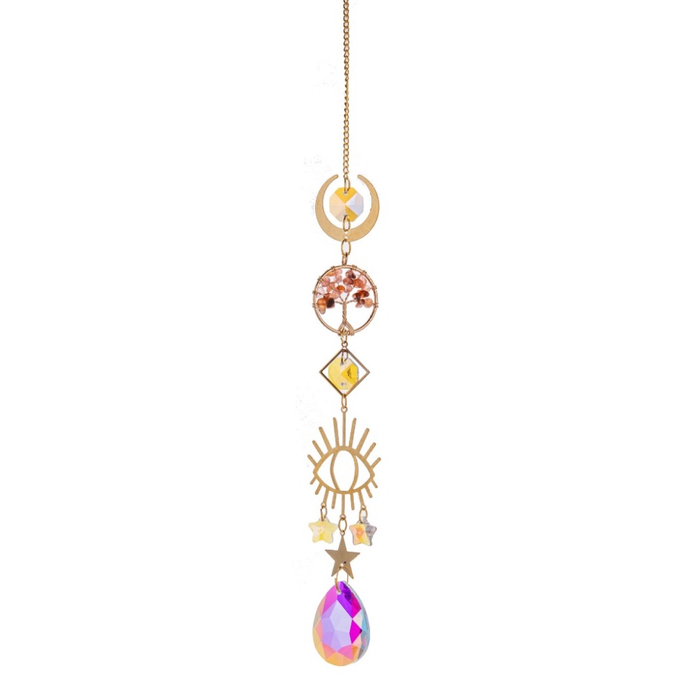 Suncatcher 金色生命樹水晶太陽捕手 風鈴 全視之眼 神聖符號 空氣鳳梨 陽光 捕夢網 窗戶 吊墜 房間裝飾 居-規格圖6