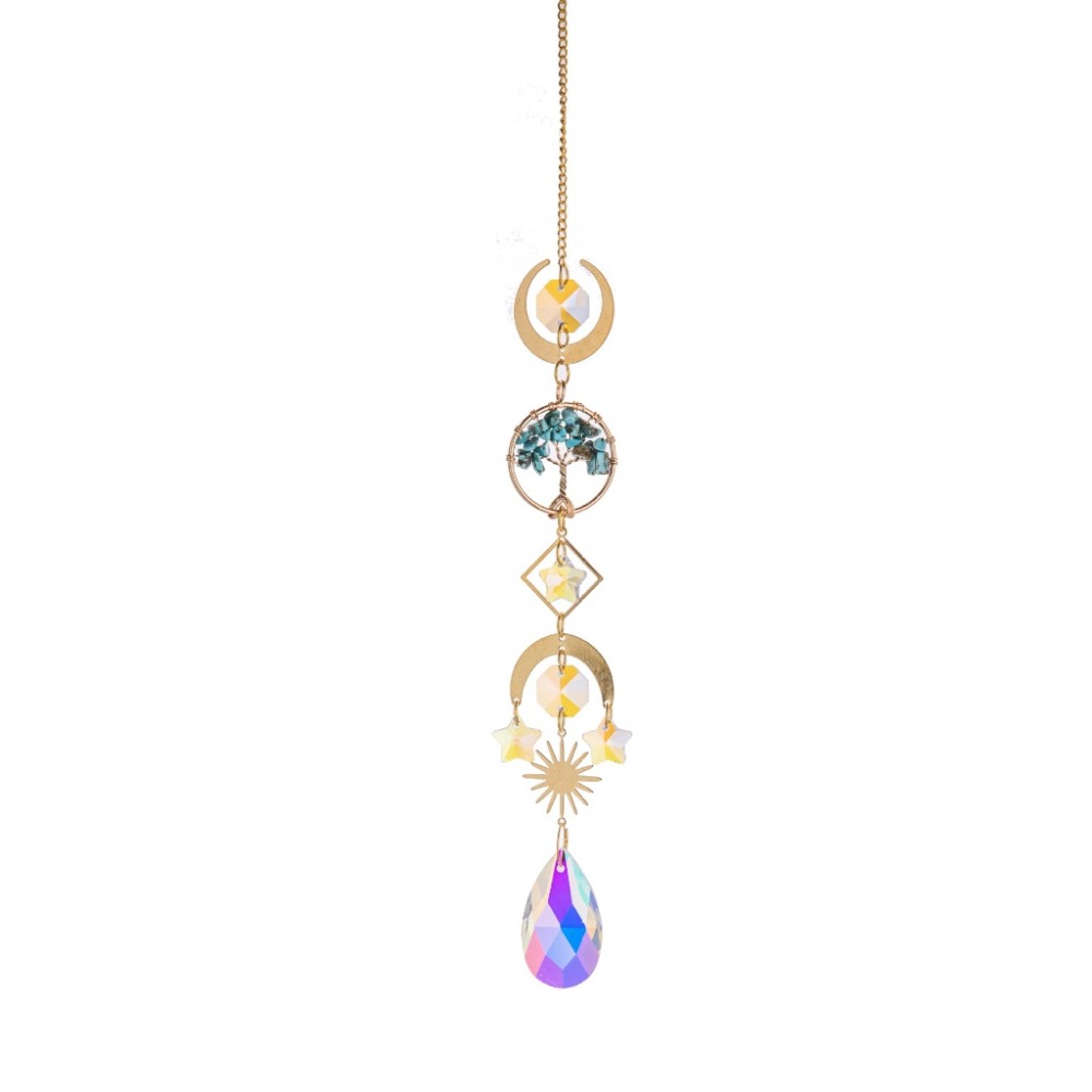 Suncatcher 金色生命樹水晶太陽捕手 風鈴 全視之眼 神聖符號 空氣鳳梨 陽光 捕夢網 窗戶 吊墜 房間裝飾 居-規格圖6
