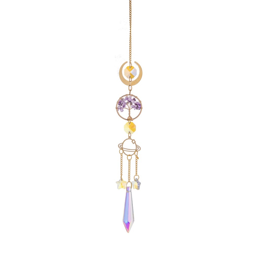 Suncatcher 金色生命樹水晶太陽捕手 風鈴 全視之眼 神聖符號 空氣鳳梨 陽光 捕夢網 窗戶 吊墜 房間裝飾 居-規格圖6