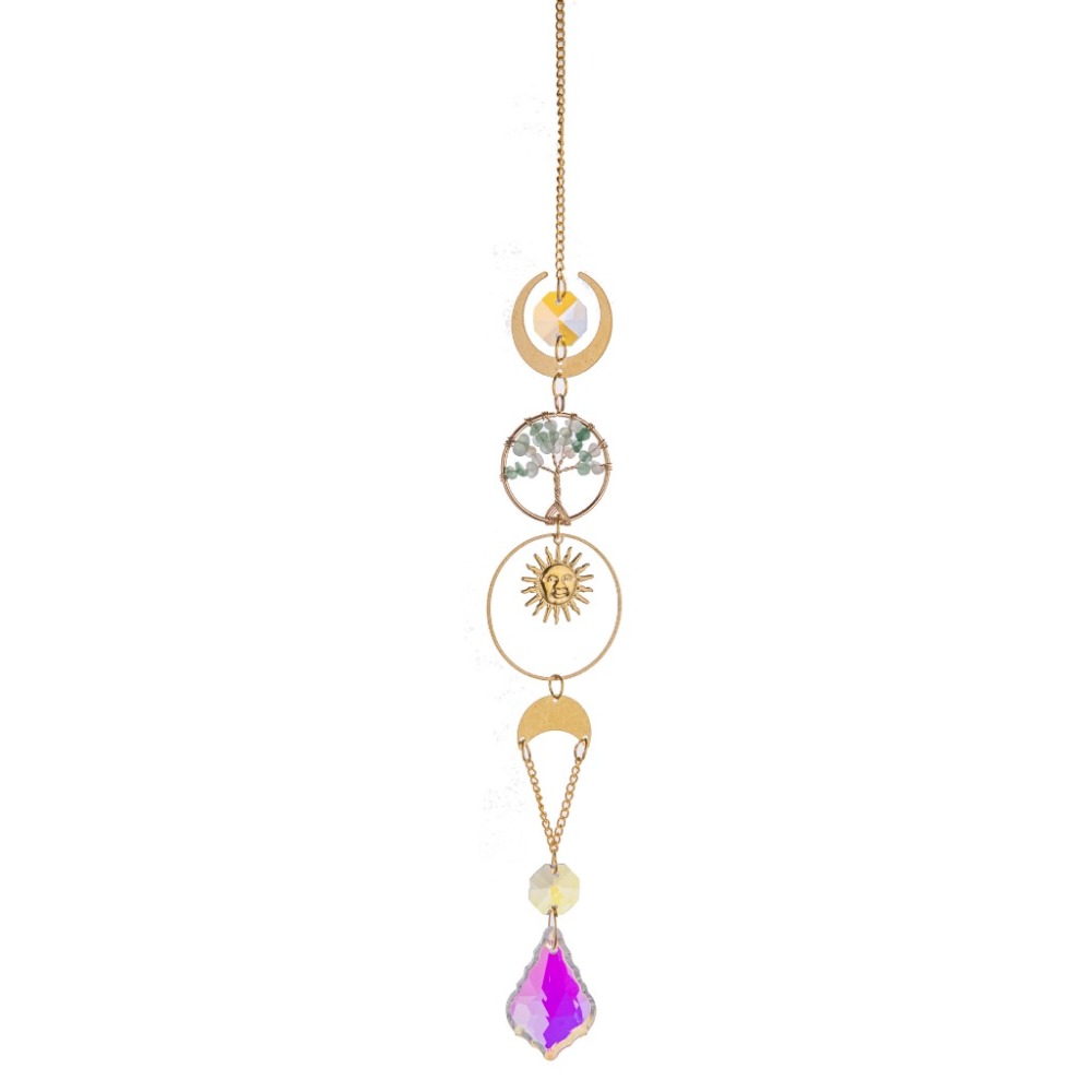 Suncatcher 金色生命樹水晶太陽捕手 風鈴 全視之眼 神聖符號 空氣鳳梨 陽光 捕夢網 窗戶 吊墜 房間裝飾 居-規格圖6