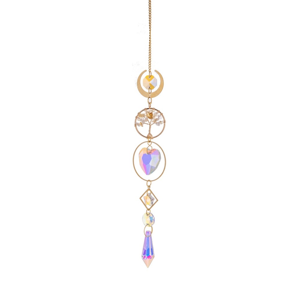 Suncatcher 金色生命樹水晶太陽捕手 風鈴 全視之眼 神聖符號 空氣鳳梨 陽光 捕夢網 窗戶 吊墜 房間裝飾 居-規格圖6