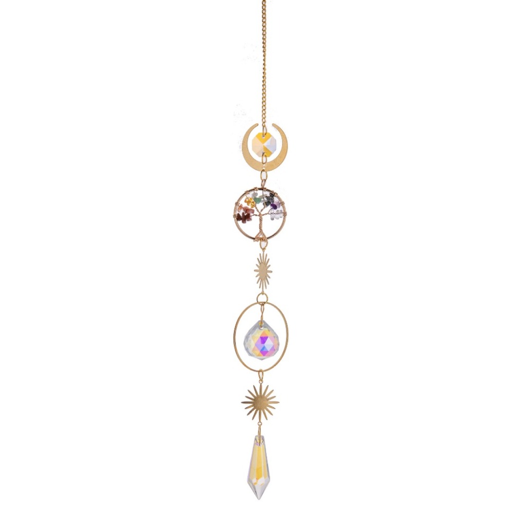Suncatcher 金色生命樹水晶太陽捕手 風鈴 全視之眼 神聖符號 空氣鳳梨 陽光 捕夢網 窗戶 吊墜 房間裝飾 居-規格圖6