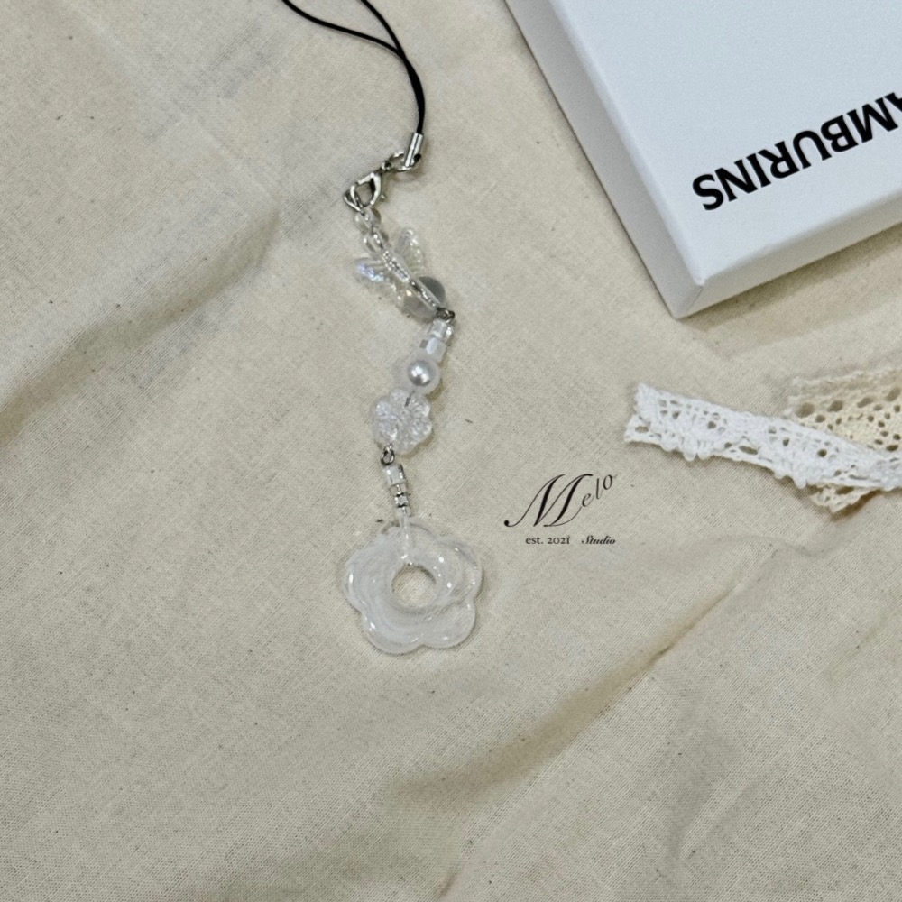 透明y2k感花花小珠可愛吊飾-細節圖5