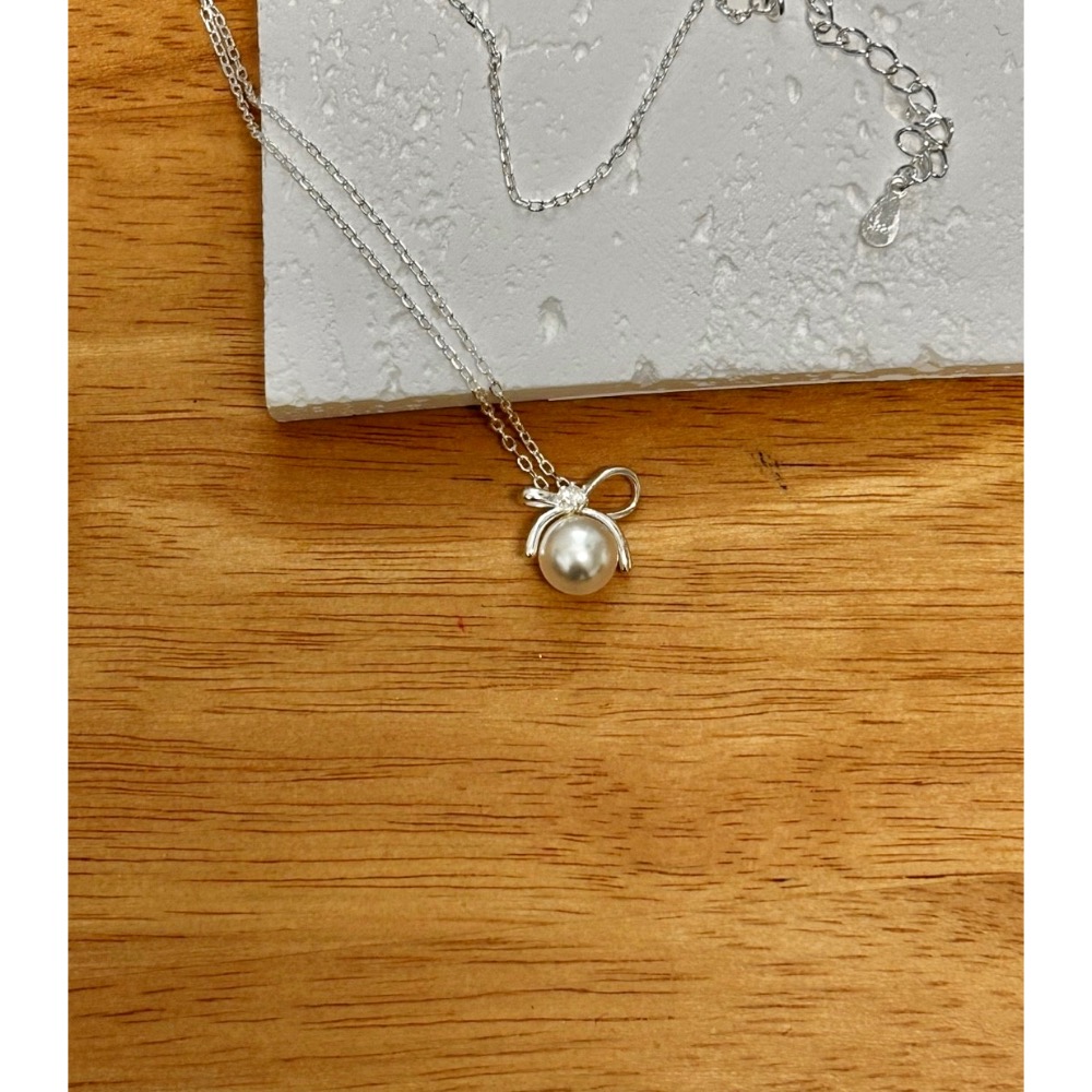 ღ 𝓶𝓮𝓵𝓸𝓼𝓮𝓵𝓮𝓬𝓽韓國預購 925silver純銀 真珠感蝴蝶結氣質項鍊-細節圖3