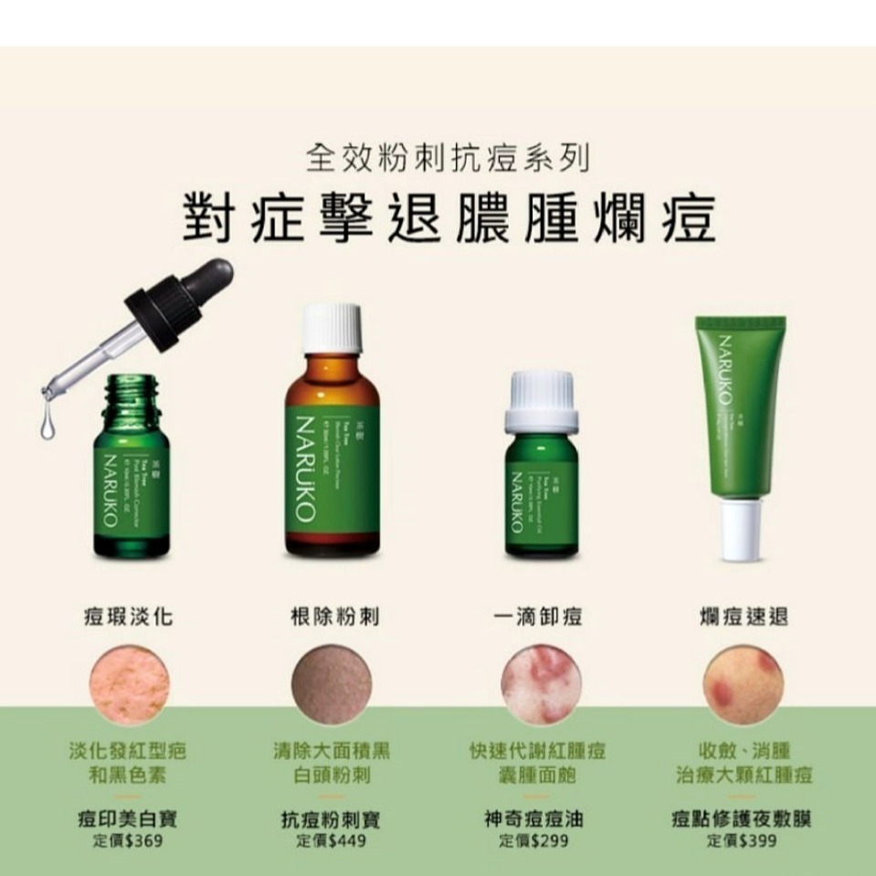 牛爾NARUKO 茶樹痘印美白寶 神奇痘痘油 抗痘粉刺寶 調理水 調理乳 敷面潔膚泥 去角質凝膠 美背噴霧美白三酸精華-細節圖2