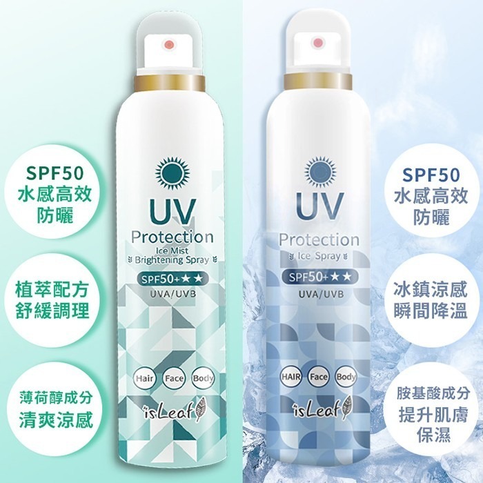 韓國 isLeaf 超水感高效防曬噴霧 180ml 冰鎮保濕 冰霧亮白 SPF50 降溫防曬-PQ美妝-細節圖7