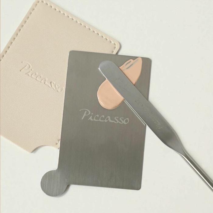 韓國 PICCASSO 畢卡索 粉底液調和棒 一入 贈保護套 調色板 粉底鏟 粉底棒 化妝工具 不銹鋼雙面-PQ美妝-細節圖7