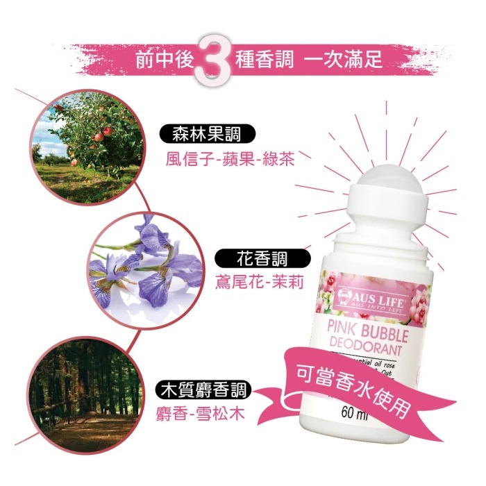 澳洲 AUS LIFE 澳思萊 無鋁體香露 60ml 滾珠體香劑 小蒼蘭 茶樹 粉紅綠茶 低調無香 森林微露-PQ美妝-規格圖8