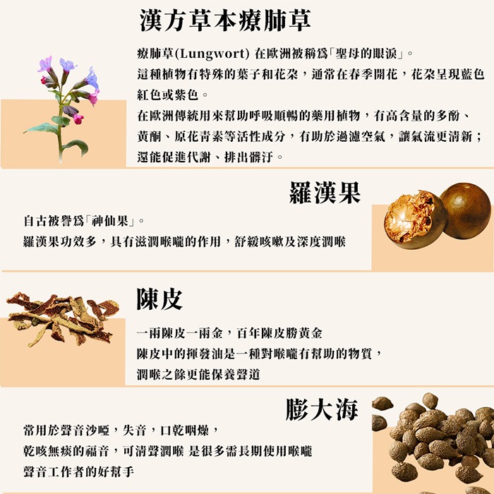 療肺草 大聲公軟喉糖 100g 羅漢果 陳皮 膨大海 潤喉糖-PQ美妝-細節圖3