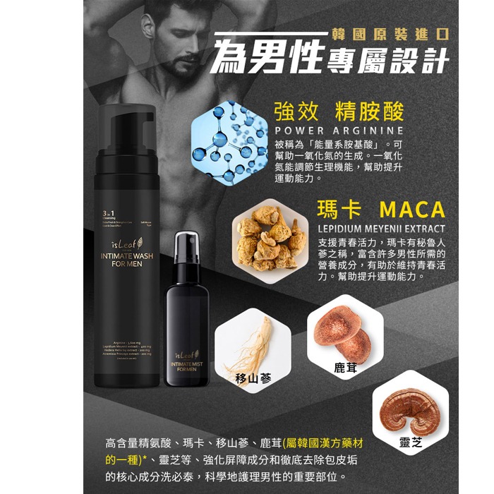 韓國 isLeaf 男性私密醒肌抑菌噴霧 60ml 魅惑麋香/湛藍海洋/夏夜微醺 男士香氛 瑪卡 香氛噴霧-PQ美妝-細節圖7
