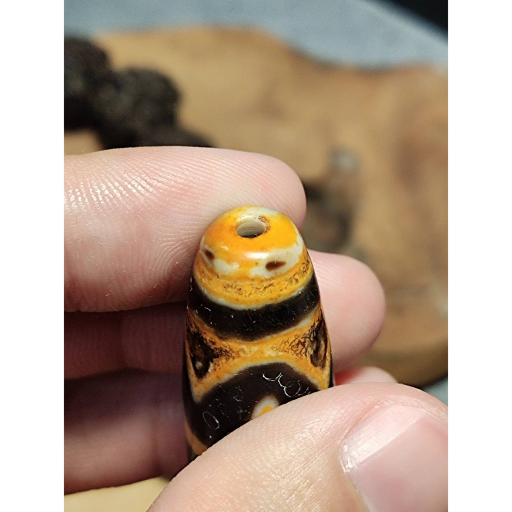 老山腳至純老牙黃雙虎牙天珠yzi395 - 老山腳天珠Dzi beads - iOPEN Mall
