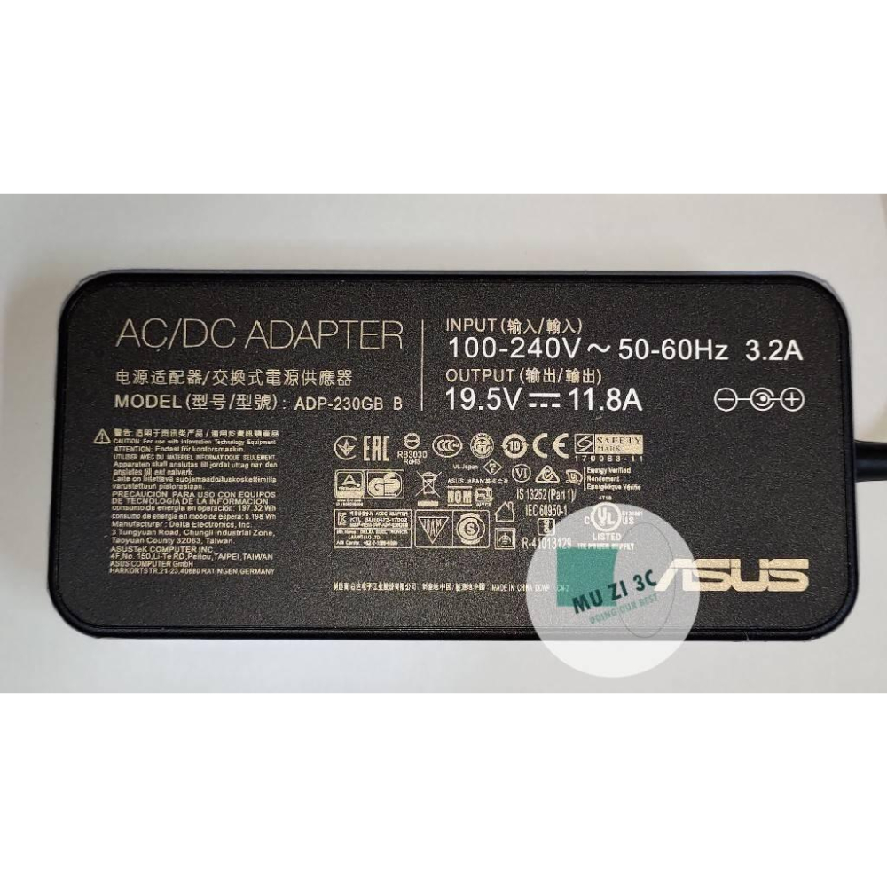 適用【ASUS】全新 變壓器 19.5V 11.8A 孔徑6.0*3.7mm 帶針型 筆電電源供應器 ADP-230GB-細節圖3
