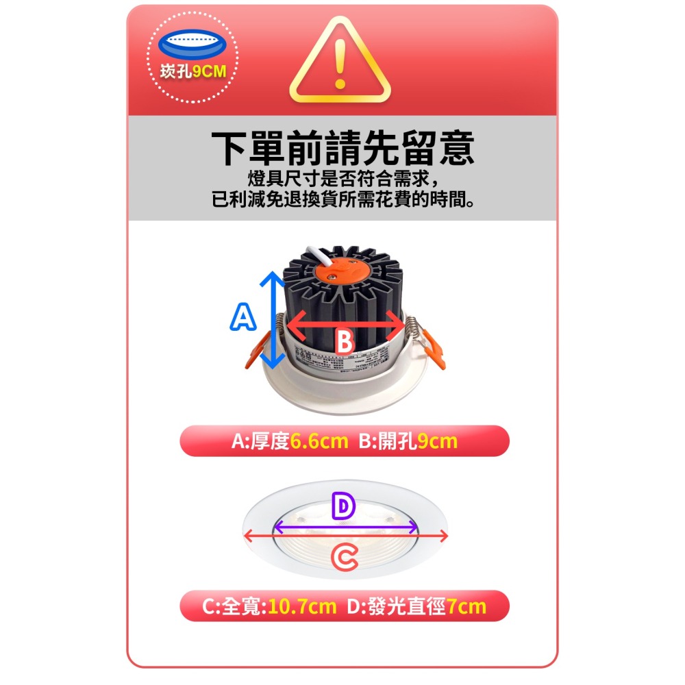 舞光 7CM/9CM崁孔 5W/8W/15W 微笑 LED崁燈 時尚白/貴族黑 2年保固(白光/自然光/黃光)-細節圖7