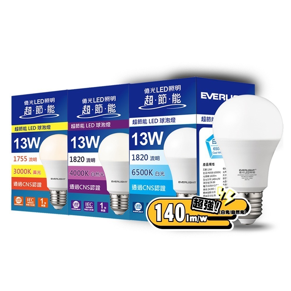 20入組 億光EVERLIGHT 10W/13W/16W 超高效環保LED燈泡 黃光/自然光/白光-細節圖4