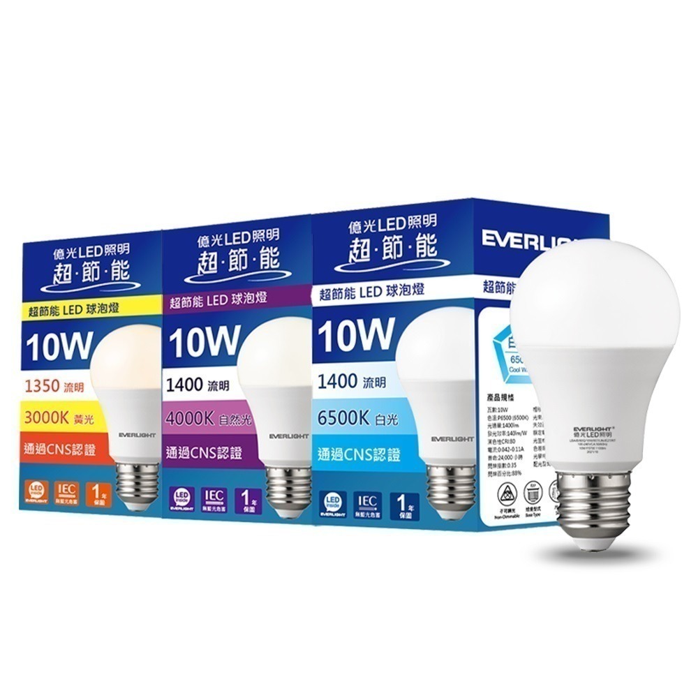 20入組 億光EVERLIGHT 10W/13W/16W 超高效環保LED燈泡 黃光/自然光/白光-規格圖1