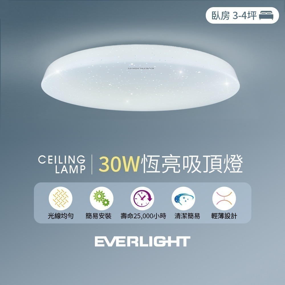 億光EVERLIGHT 30W恆亮/星晴  LED壁切吸頂燈 2年保固 白光-細節圖2