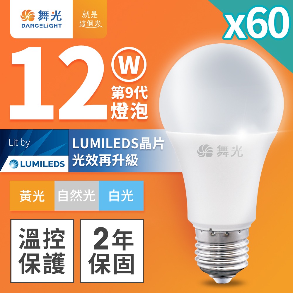 60入組 舞光 升級第9代 10W/12W/16W LED燈泡 2年保固 白/自然/黃光-細節圖2