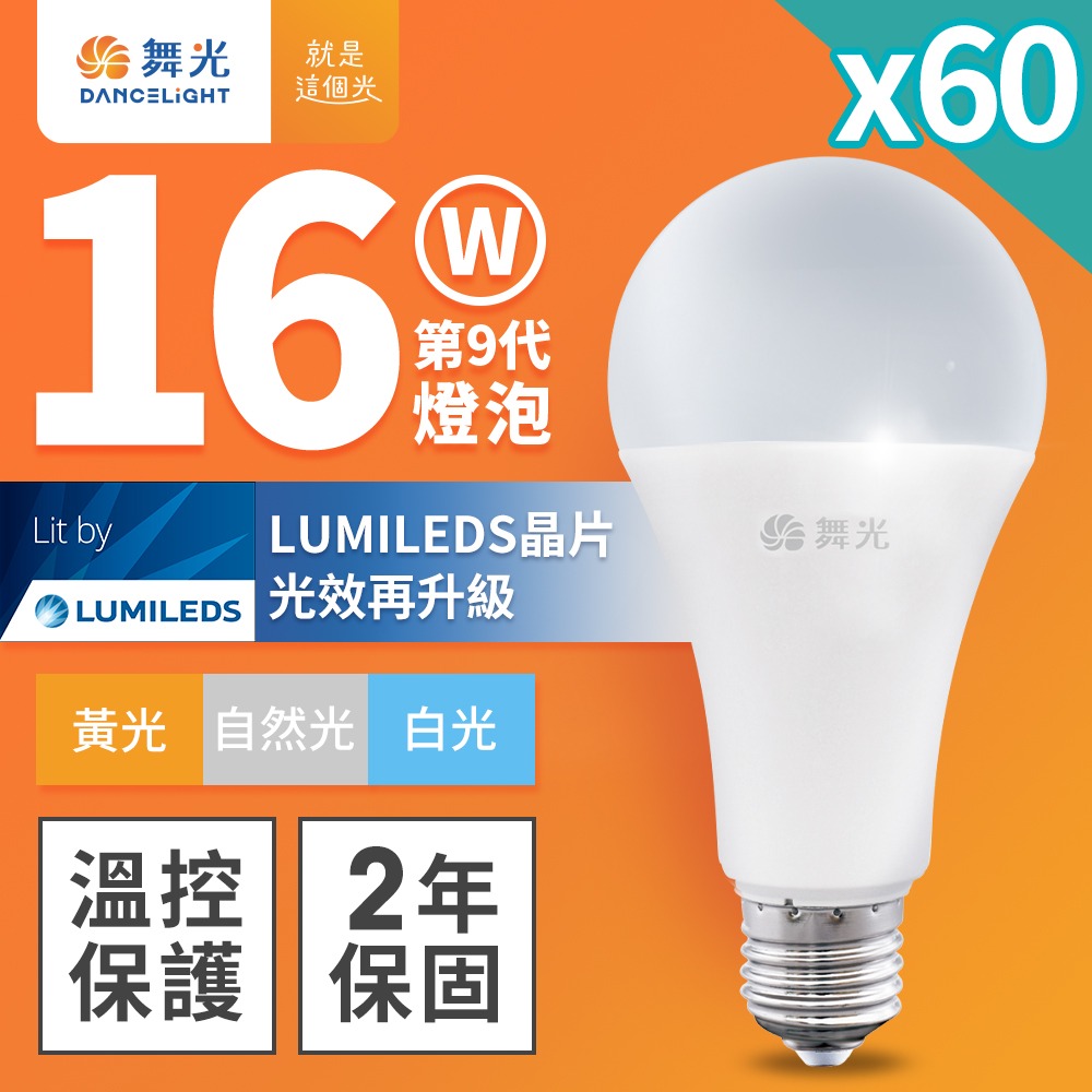 60入組 舞光 升級第9代 10W/12W/16W LED燈泡 2年保固 白/自然/黃光-細節圖3