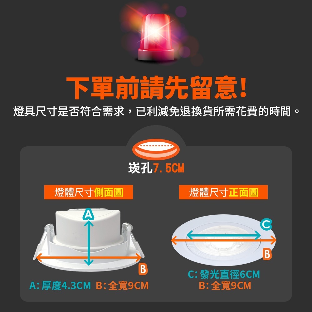 30入組 舞光 7.5CM/9.5CM崁孔 浩克 燈體可調角度 LED窄角崁燈  白框/黑框 (白光/自然光/黃光)-細節圖2