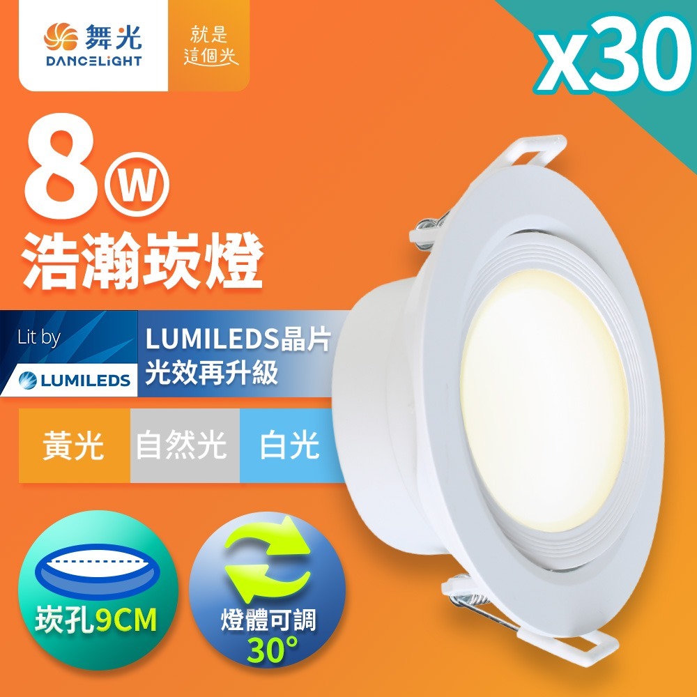 30入組 舞光 7CM/9CM崁孔 5W/8W 浩瀚 LED廣角崁燈 白框 2年保固(白光/自然光/黃光)-細節圖3