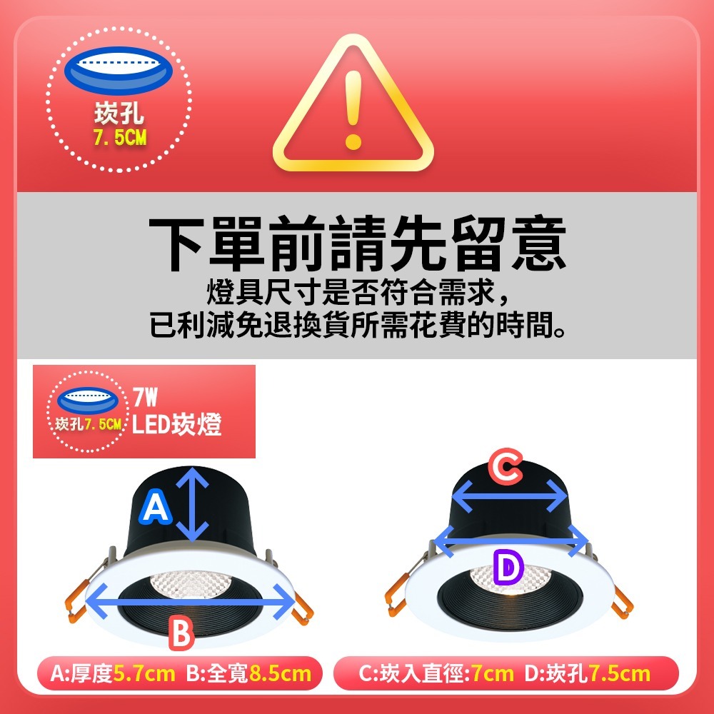 4入組 舞光 白/黑框 7W馬修蜂巢防眩崁燈 崁孔7.5cm嵌燈 LED 坎燈 24度窄角投射(白光/黃光/自然光)-細節圖4