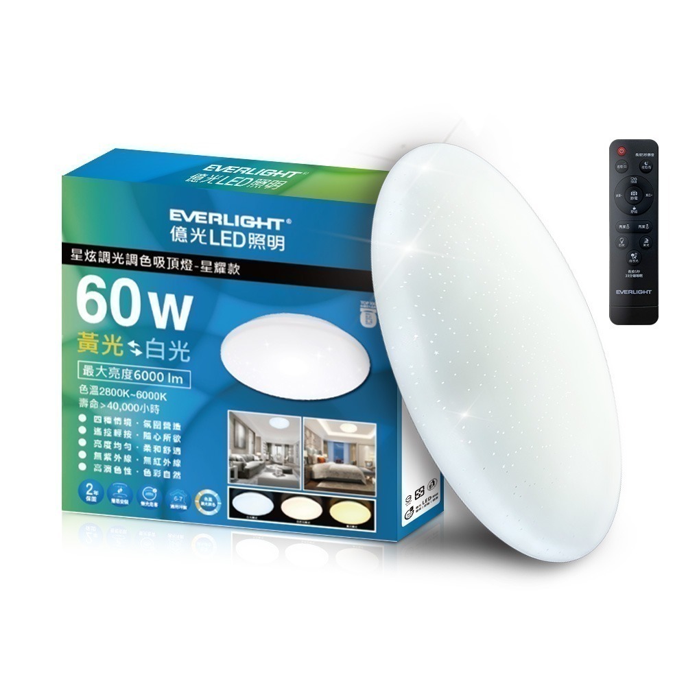 億光EVERLIGHT  6-7坪 60W 星炫 遙控 LED 調光調色吸頂燈-細節圖2
