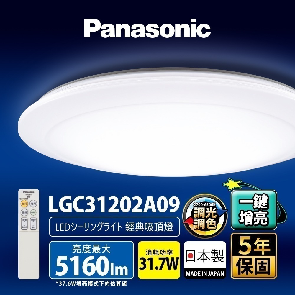 Panasonic國際牌 31.7W 增亮版 經典 遙控 調光調色吸頂燈LGC31202A09-細節圖3