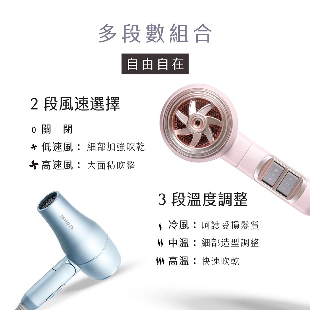 AIWA愛華 負離子吹風機 AH-D33 1000萬負離子 冷熱風切換 可折疊 粉藍/粉紅-細節圖4