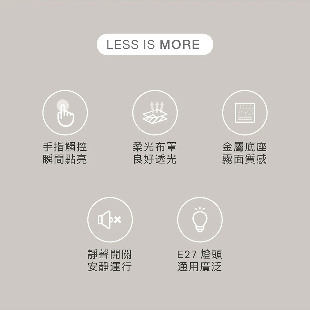 AIWA愛華 圓柔觸控桌燈 WD-63T E27床頭燈 布藝燈罩 氣氛桌燈 黑色/白色-細節圖2