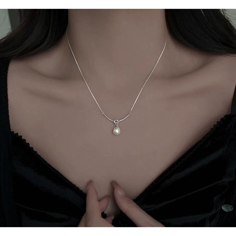 現貨 珍珠項鍊 純銀項鍊 項鍊 銀項鍊 純銀 飾品 925 項鍊女 銀飾 鎖骨鏈 銀鏈 禮物 生日禮物 韓國 韓系 銀鏈-細節圖2