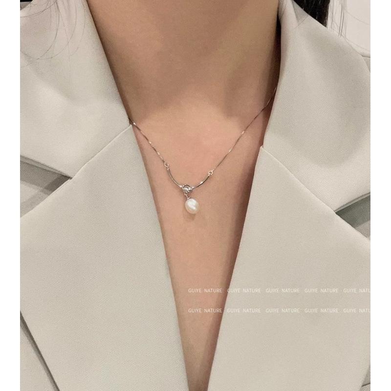 現貨 珍珠項鍊 純銀項鍊 項鍊 銀項鍊 純銀 飾品 925 項鍊女 銀飾 鎖骨鏈 銀鏈 禮物 生日禮物 韓國 韓系 銀鏈-細節圖3