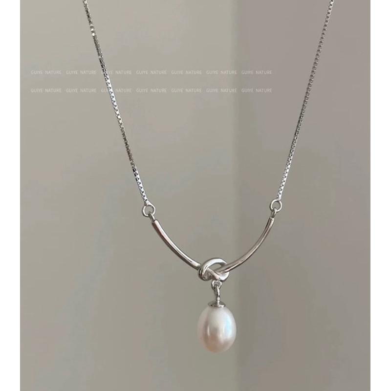 現貨 珍珠項鍊 純銀項鍊 項鍊 銀項鍊 純銀 飾品 925 項鍊女 銀飾 鎖骨鏈 銀鏈 禮物 生日禮物 韓國 韓系 銀鏈-細節圖4