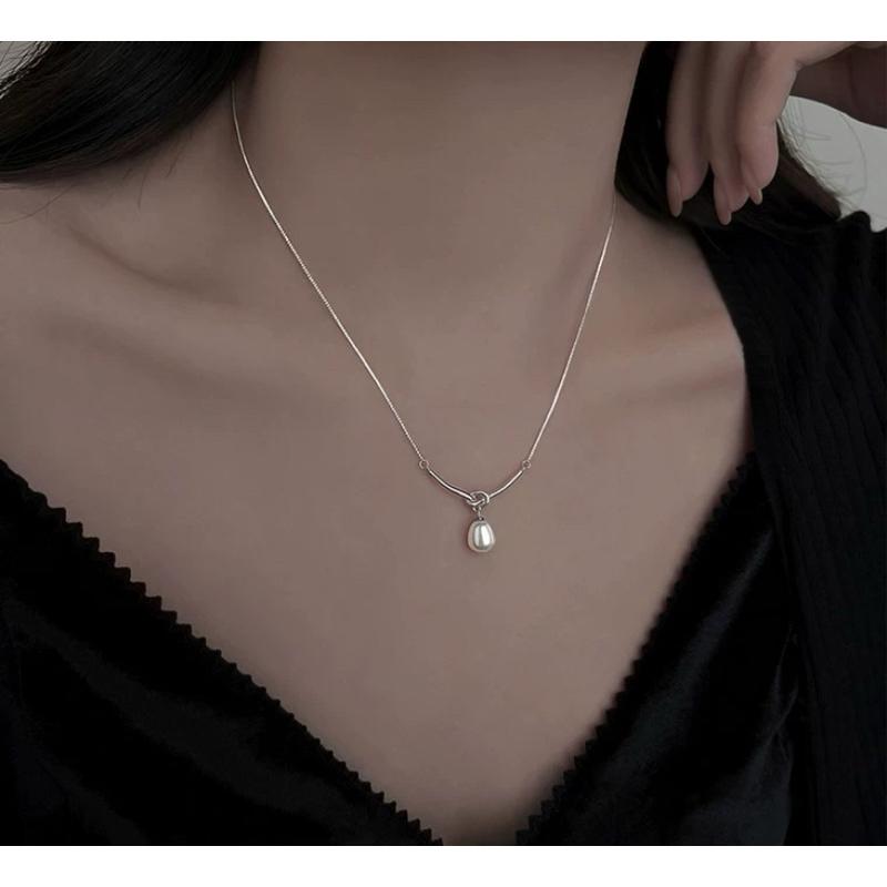 現貨 珍珠項鍊 純銀項鍊 項鍊 銀項鍊 純銀 飾品 925 項鍊女 銀飾 鎖骨鏈 銀鏈 禮物 生日禮物 韓國 韓系 銀鏈-細節圖5