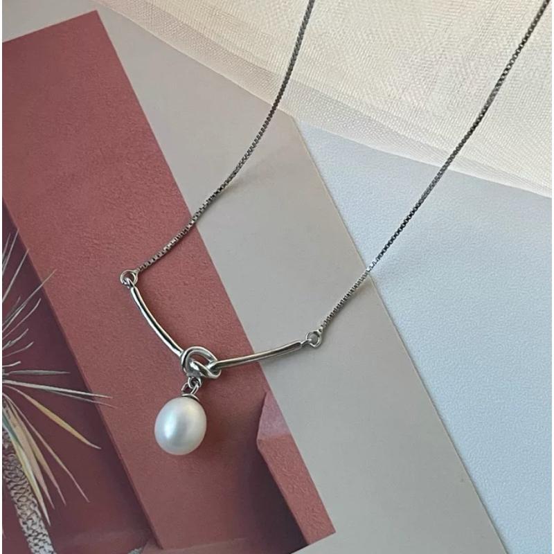 現貨 珍珠項鍊 純銀項鍊 項鍊 銀項鍊 純銀 飾品 925 項鍊女 銀飾 鎖骨鏈 銀鏈 禮物 生日禮物 韓國 韓系 銀鏈-細節圖6